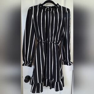 SHEIN Black and White Long Sleeve Bishop Dress